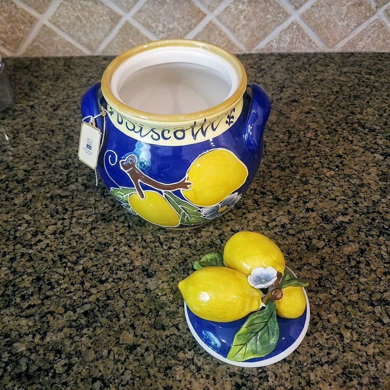 Load image into Gallery viewer, Lemon Cookie Jar Kitchen Biscotti Canister by Blue Sky Heather Goldminc