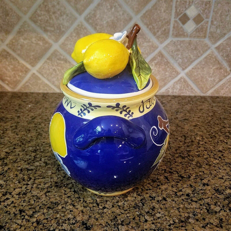 Load image into Gallery viewer, Lemon Cookie Jar Kitchen Biscotti Canister by Blue Sky Heather Goldminc