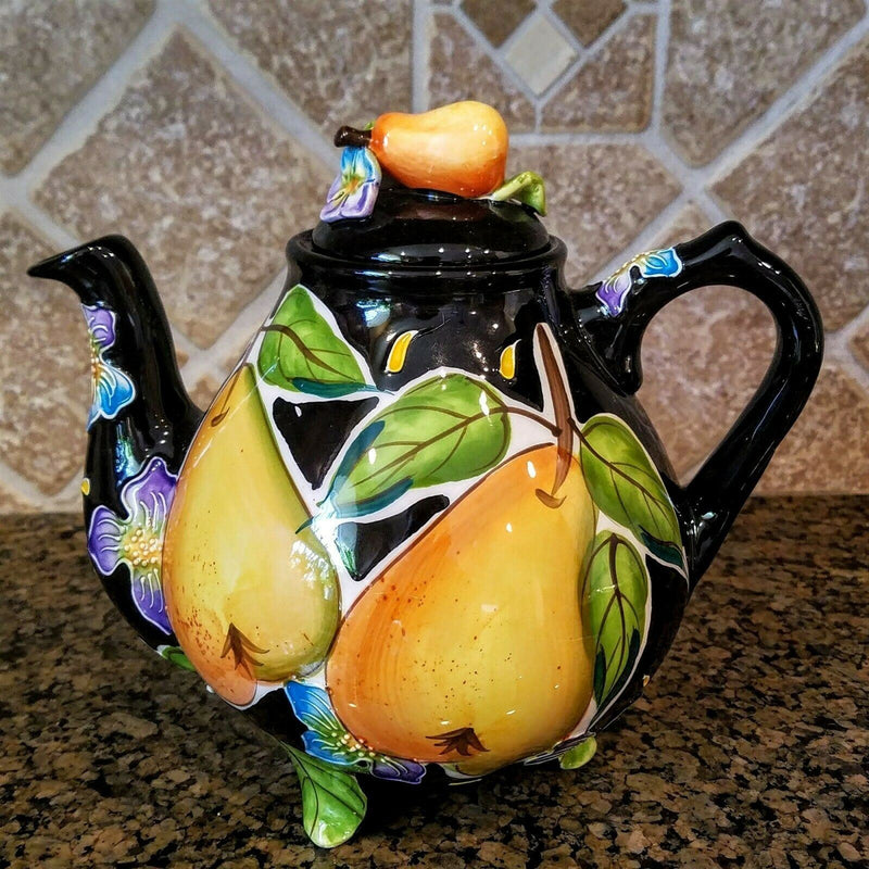Load image into Gallery viewer, Pear Teapot Ceramic Blue Sky Clayworks Heather Goldminc Kitchen Decor