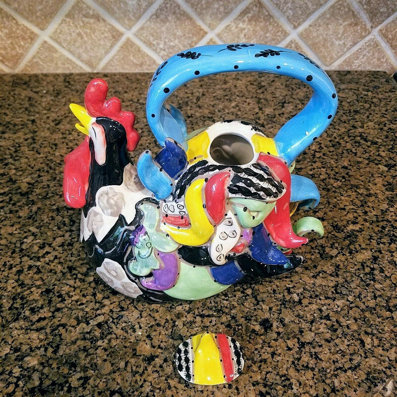 Load image into Gallery viewer, Rooster Ceramic Teapot Decorative Kitchen Decor New Blue Sky Heather Goldminc