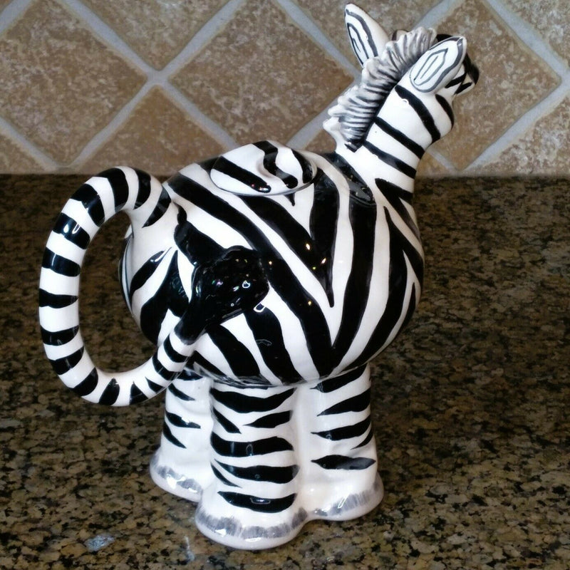 Load image into Gallery viewer, Zebra Teapot Collectible Decorative Kitchen Home Decor Blue Sky Clayworks