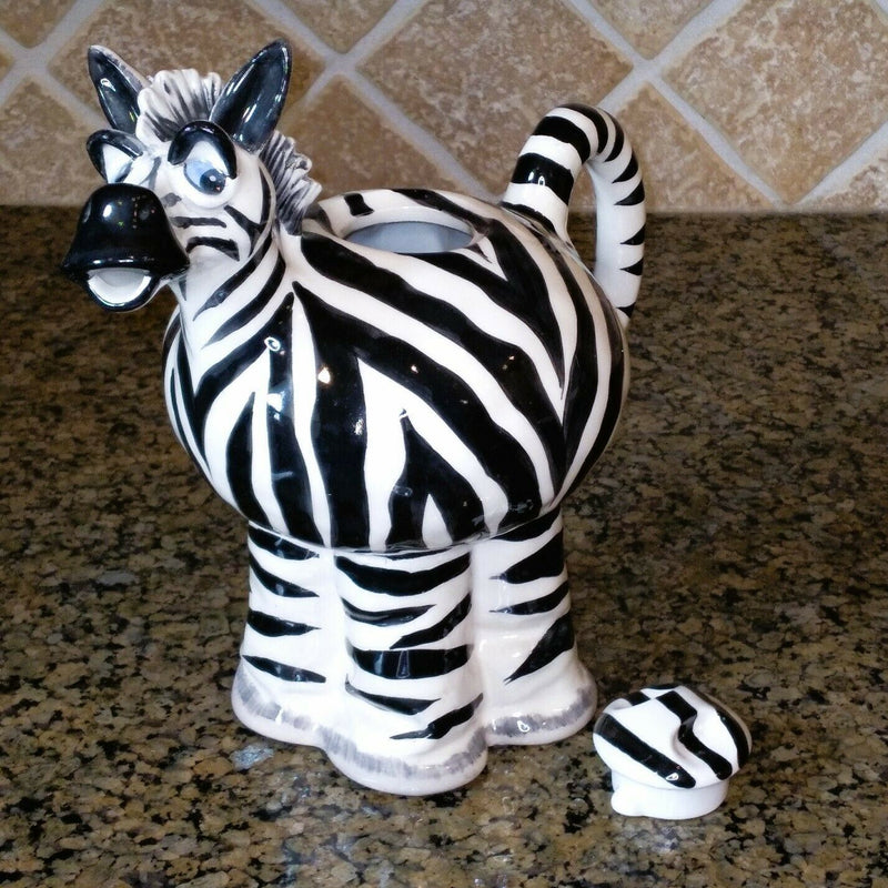 Load image into Gallery viewer, Zebra Teapot Collectible Decorative Kitchen Home Decor Blue Sky Clayworks