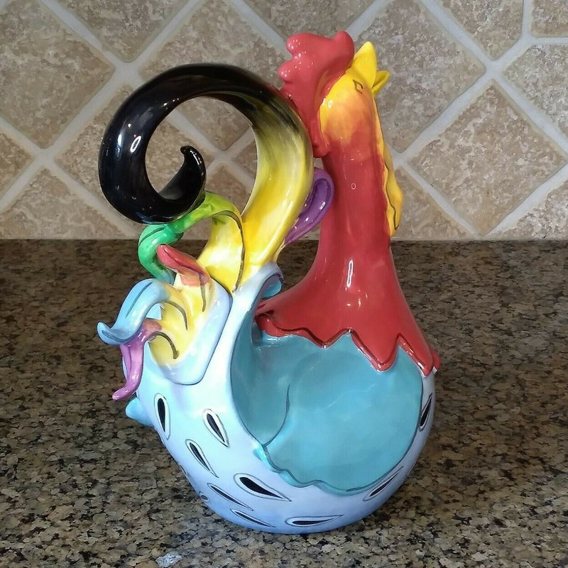 Load image into Gallery viewer, Frisco Falsetto Rooster Teapot Animal Ceramics Tea Pot Blue Sky Heather Goldminc