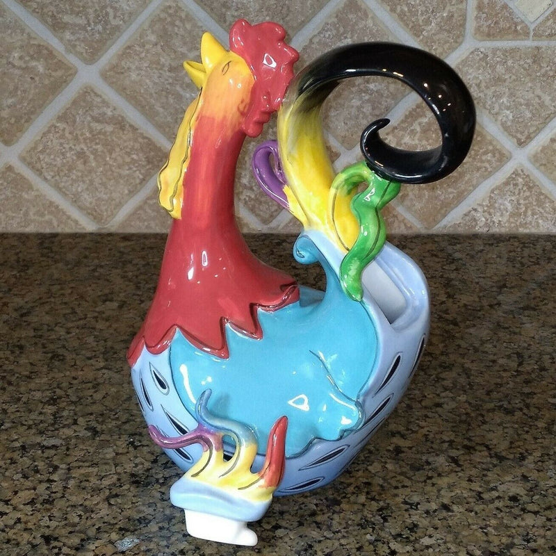 Load image into Gallery viewer, Frisco Falsetto Rooster Teapot Animal Ceramics Tea Pot Blue Sky Heather Goldminc