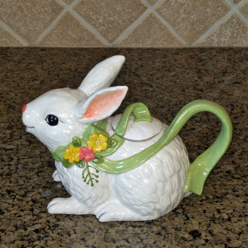 Load image into Gallery viewer, Blossom Bunny Teapot Decorative Kitchen Home Decor Blue Sky Clayworks