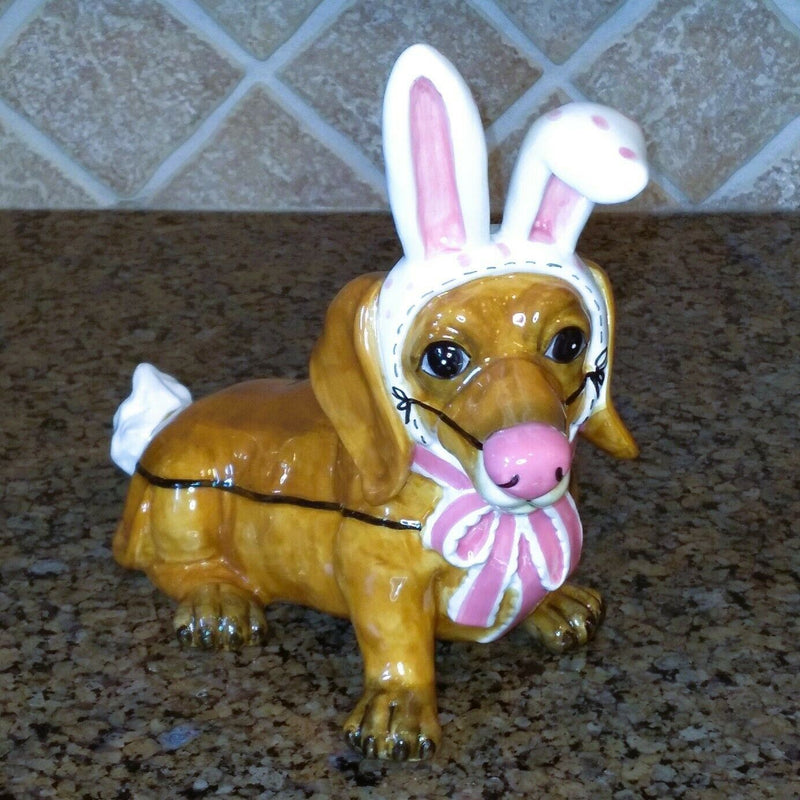 Load image into Gallery viewer, Bunny Dachshund Figurine Decorative Easter Home Décor Blue Sky Clayworks