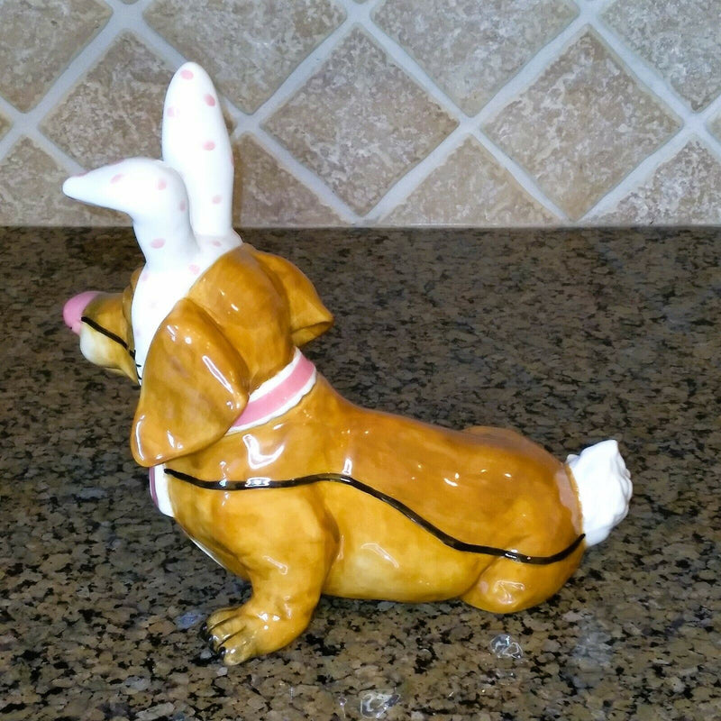 Load image into Gallery viewer, Bunny Dachshund Figurine Decorative Easter Home Décor Blue Sky Clayworks