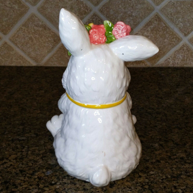 Load image into Gallery viewer, Floral Bunny Treat Jar Decorative Easter Home Décor Blue Sky Clayworks