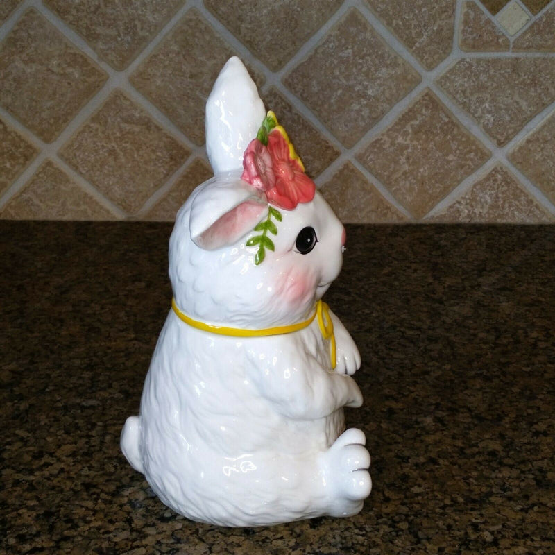 Load image into Gallery viewer, Floral Bunny Treat Jar Decorative Easter Home Décor Blue Sky Clayworks