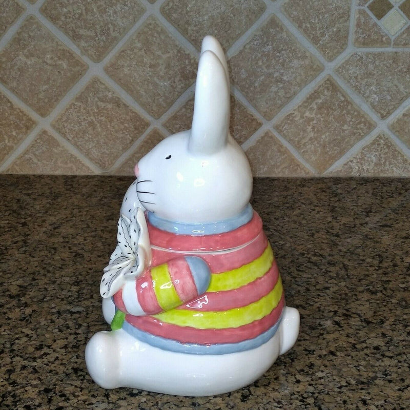 Load image into Gallery viewer, White Floral Bunny Treat Jar Decorative Easter Home Décor by Blue Sky Clayworks