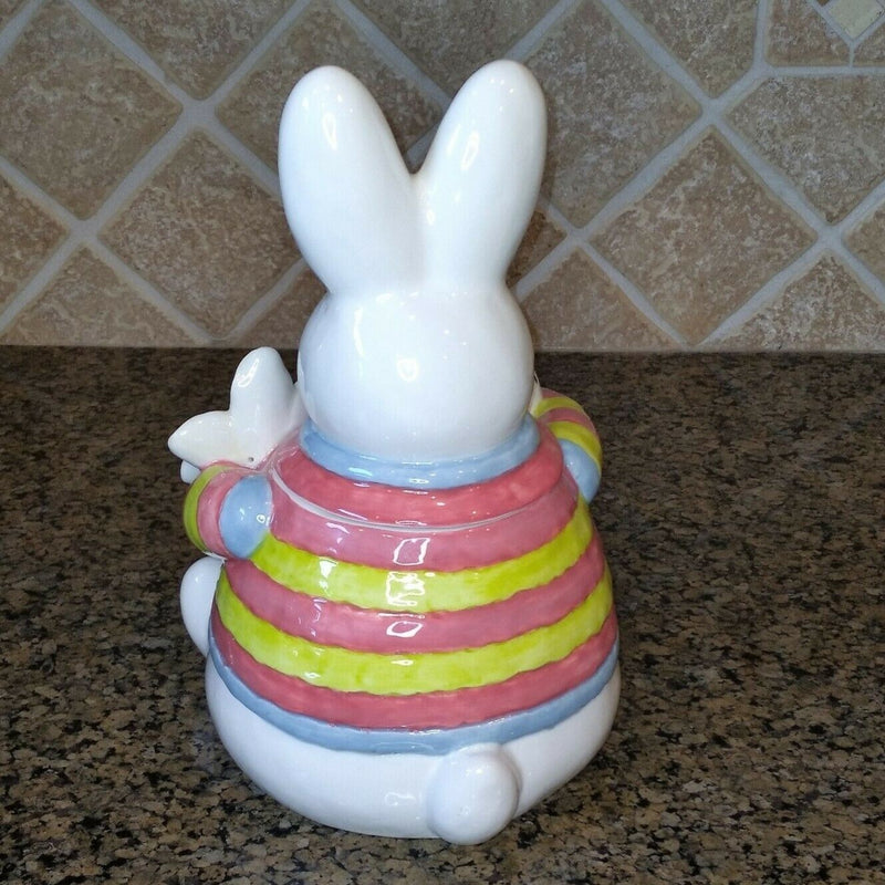 Load image into Gallery viewer, White Floral Bunny Treat Jar Decorative Easter Home Décor by Blue Sky Clayworks