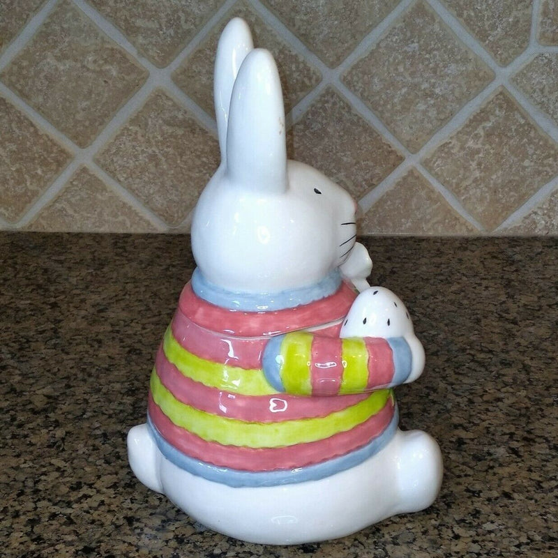 Load image into Gallery viewer, White Floral Bunny Treat Jar Decorative Easter Home Décor by Blue Sky Clayworks