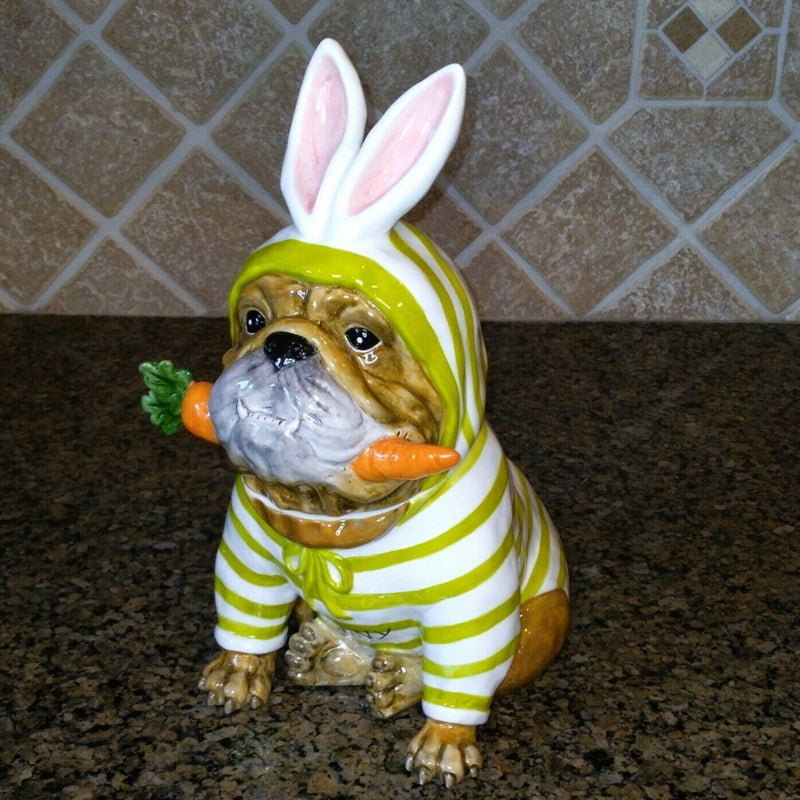 Load image into Gallery viewer, Spring In Stripes Bulldog Treat Jar Decorative Home Décor Blue Sky Clayworks