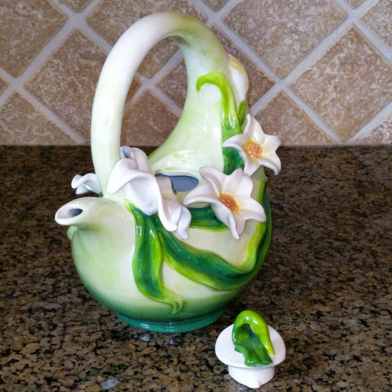 Load image into Gallery viewer, Magnolia Floral Teapot Kitchen Decorative Collectable Flower Blue Sky Goldminc