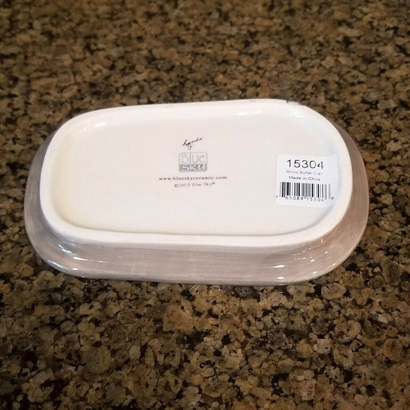 Load image into Gallery viewer, Rhino Butter Dish Ceramic Blue Sky Heather Goldminc Kitchen Decor New