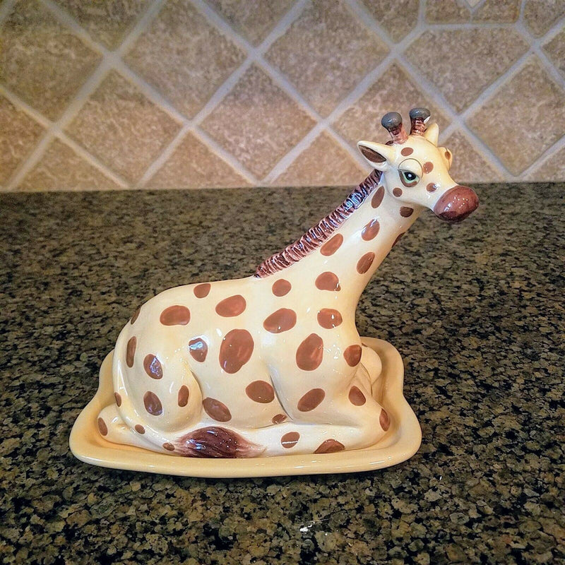 Load image into Gallery viewer, Giraffe Butter Dish Ceramic Blue Sky Lynda Corneille Kitchen Decorative New