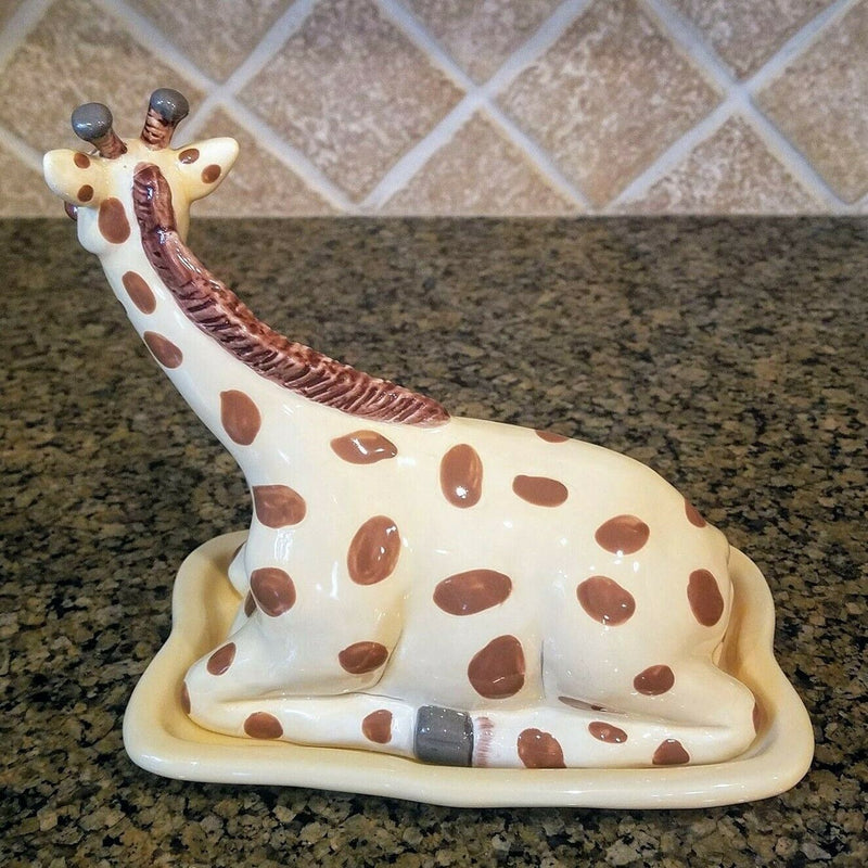 Load image into Gallery viewer, Giraffe Butter Dish Ceramic Blue Sky Lynda Corneille Kitchen Decorative New