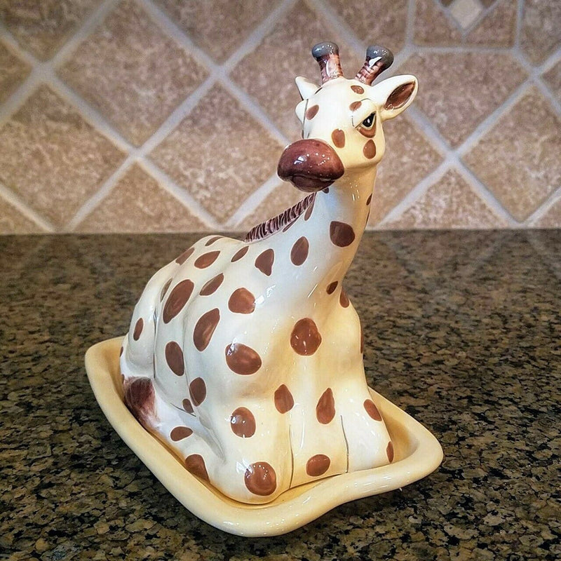 Load image into Gallery viewer, Giraffe Butter Dish Ceramic Blue Sky Lynda Corneille Kitchen Decorative New