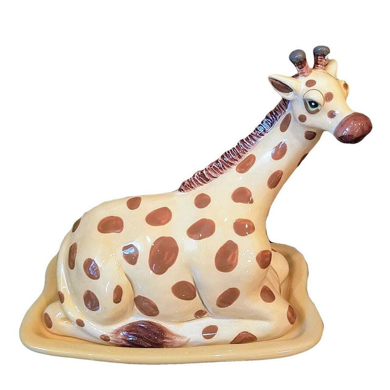 Load image into Gallery viewer, Giraffe Butter Dish Ceramic Blue Sky Lynda Corneille Kitchen Decorative New