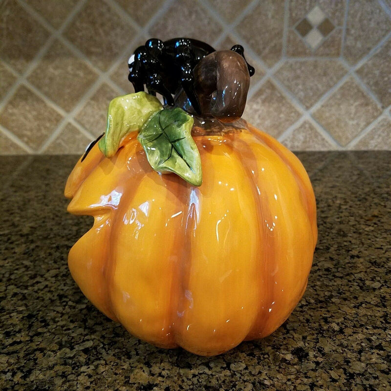 Load image into Gallery viewer, Pumpkin Halloween Spider Candy Bowl Ceramic Blue Sky Kitchen Decor Collectable