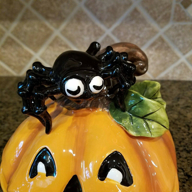 Load image into Gallery viewer, Pumpkin Halloween Spider Candy Bowl Ceramic Blue Sky Kitchen Decor Collectable