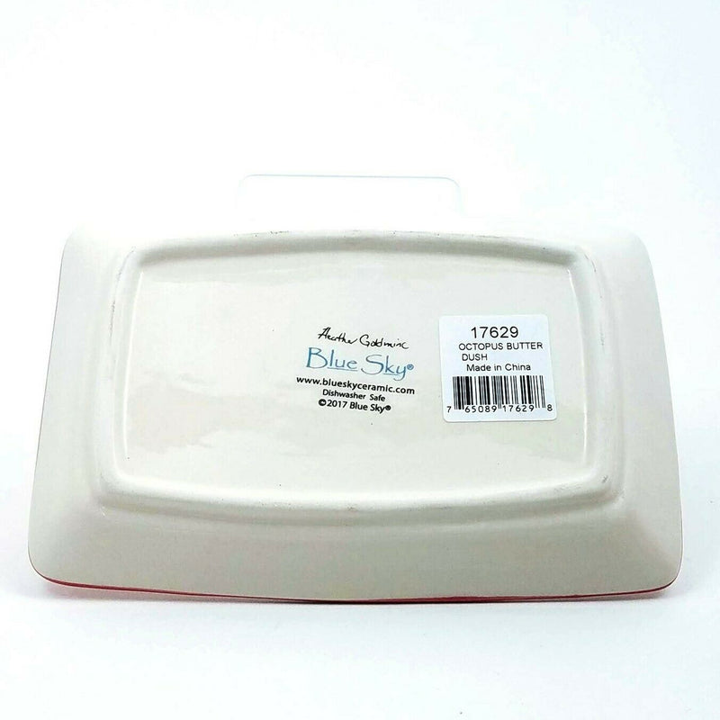 Load image into Gallery viewer, Red Octopus Butter Dish Ceramic Blue Sky Heather Goldminc Kitchen Decor
