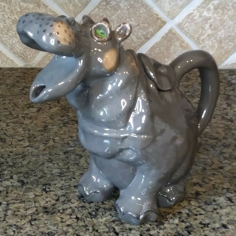 Load image into Gallery viewer, Hippo Teapot Collectible Decorative Home Decor Blue Sky Clayworks