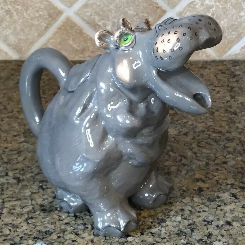 Load image into Gallery viewer, Hippo Teapot Collectible Decorative Home Decor Blue Sky Clayworks