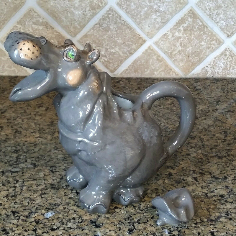 Load image into Gallery viewer, Hippo Teapot Collectible Decorative Home Decor Blue Sky Clayworks