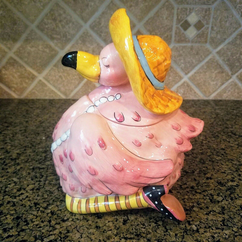 Load image into Gallery viewer, Cookie Jar Miss Precious Flamingo Ceramic Blue Sky Goldminc Kitchen Decor