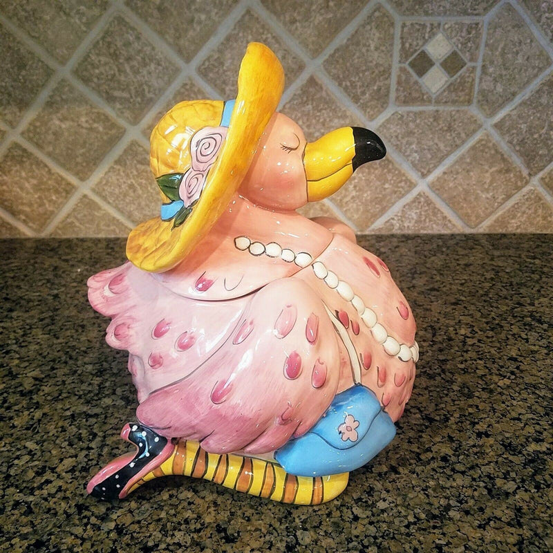 Load image into Gallery viewer, Cookie Jar Miss Precious Flamingo Ceramic Blue Sky Goldminc Kitchen Decor