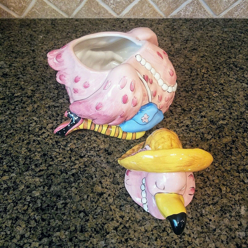 Load image into Gallery viewer, Cookie Jar Miss Precious Flamingo Ceramic Blue Sky Goldminc Kitchen Decor