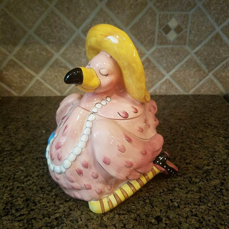 Load image into Gallery viewer, Cookie Jar Miss Precious Flamingo Ceramic Blue Sky Goldminc Kitchen Decor