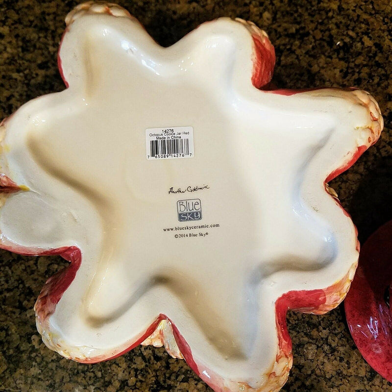 Load image into Gallery viewer, Octopus Red Cookie Jar Container Nautical Sea Animal Ceramic Blue Sky Goldminc