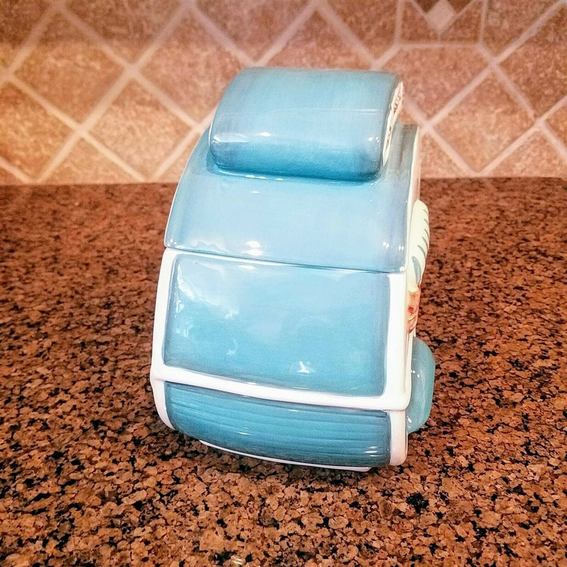 Load image into Gallery viewer, Retro Camper Cookie Jar Turquoise Ceramic Blue Sky Goldminc Kitchen Decor
