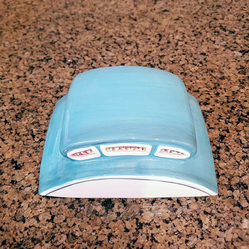Load image into Gallery viewer, Retro Camper Cookie Jar Turquoise Ceramic Blue Sky Goldminc Kitchen Decor