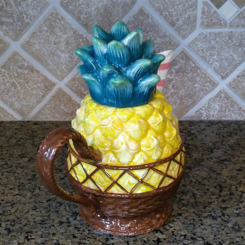 Load image into Gallery viewer, Pineapple Teapot Ceramics Collectable Flower Tea Pot Blue Sky Heather Goldminc