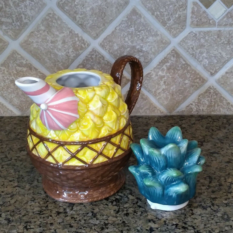 Load image into Gallery viewer, Pineapple Teapot Ceramics Collectable Flower Tea Pot Blue Sky Heather Goldminc