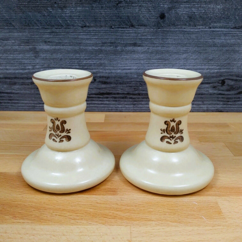 Load image into Gallery viewer, Pfaltzgraff Village Pattern Set of Two Candlesticks Candle Holders