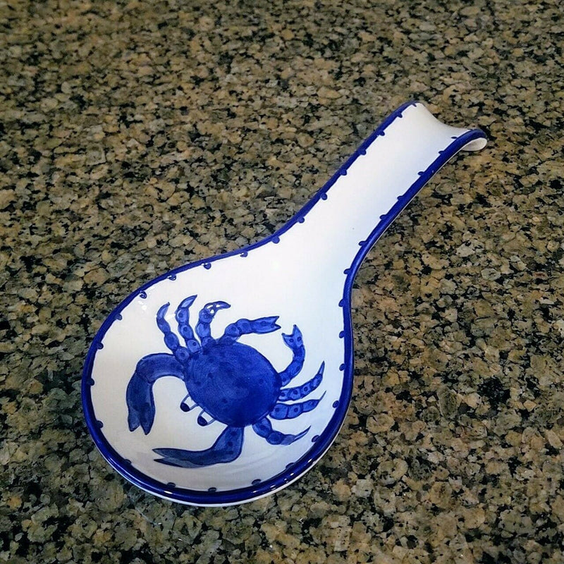 Load image into Gallery viewer, Crab Spoon Rest Ceramic Blue Sky Heather Goldminc Kitchen Decor New