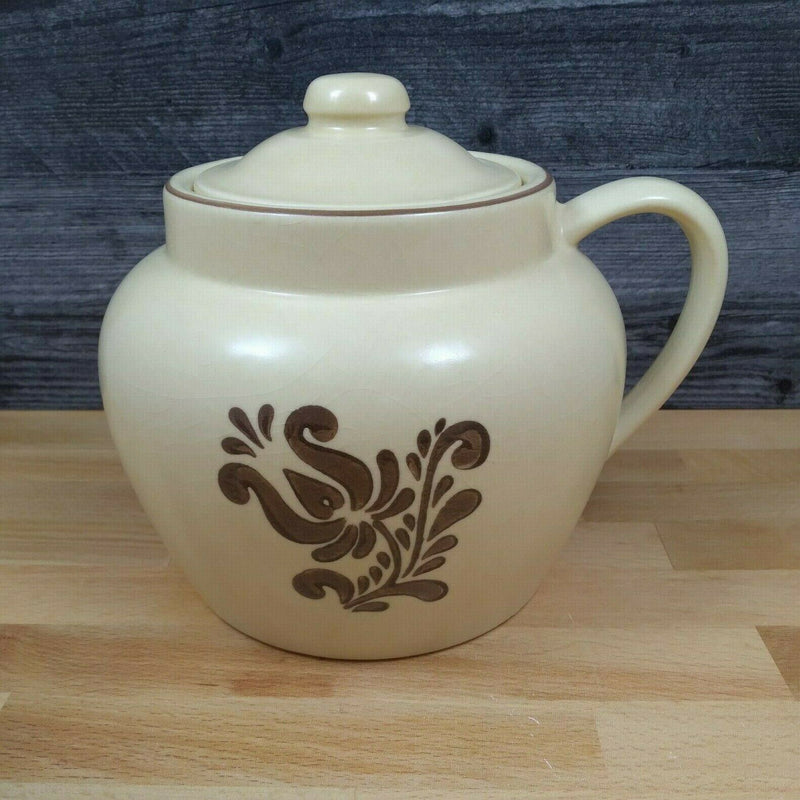 Load image into Gallery viewer, Pfaltzgraff Village Bean Pot One Handle Lid USA 70 Pottery Décor Castle Mark