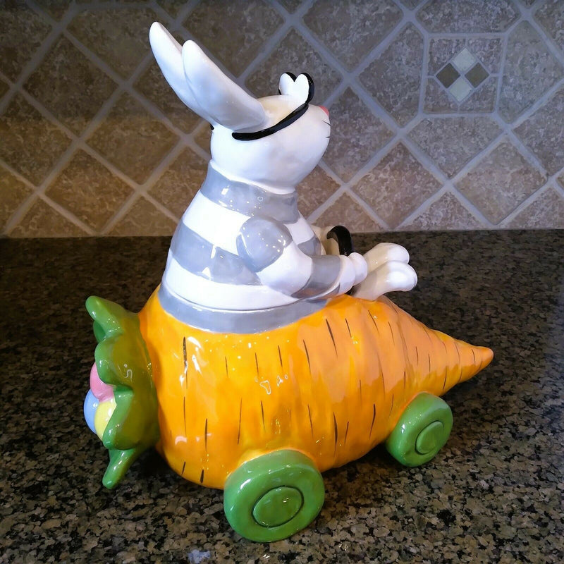 Load image into Gallery viewer, Bunny Carrot Cookie Treat Jar Decorative Easter Home Décor Blue Sky Clayworks