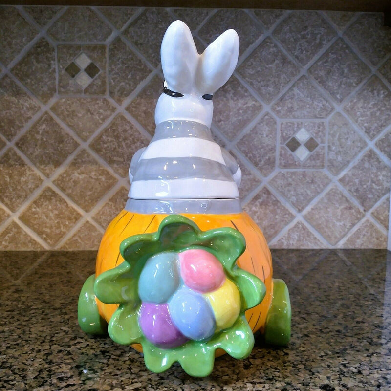 Load image into Gallery viewer, Bunny Carrot Cookie Treat Jar Decorative Easter Home Décor Blue Sky Clayworks