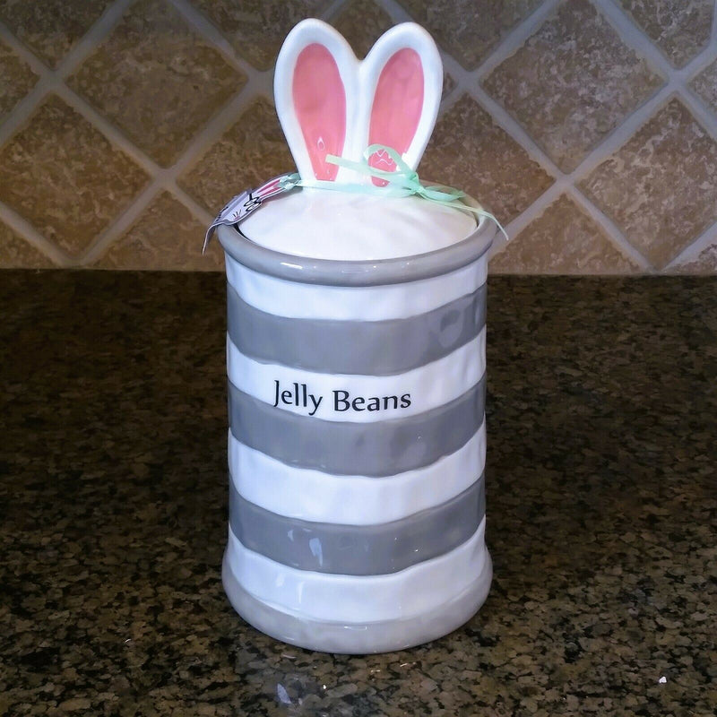 Load image into Gallery viewer, Bunny Nibbles Cookie Treat Jar Decorative Easter Canister Blue Sky Clayworks