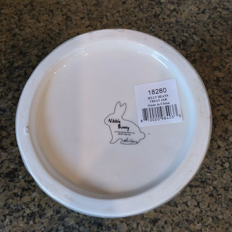 Load image into Gallery viewer, Bunny Nibbles Cookie Treat Jar Decorative Easter Canister Blue Sky Clayworks