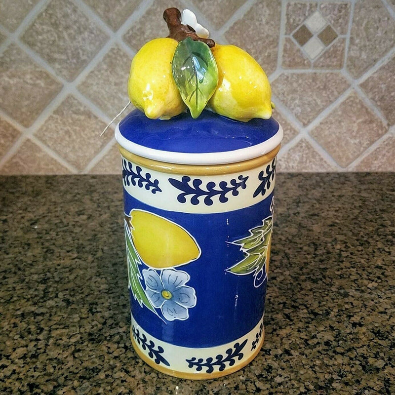 Load image into Gallery viewer, Lemon Cookie Jar Large Ceramic Blue Sky Clayworks Heather Goldminc Kitchen Decor