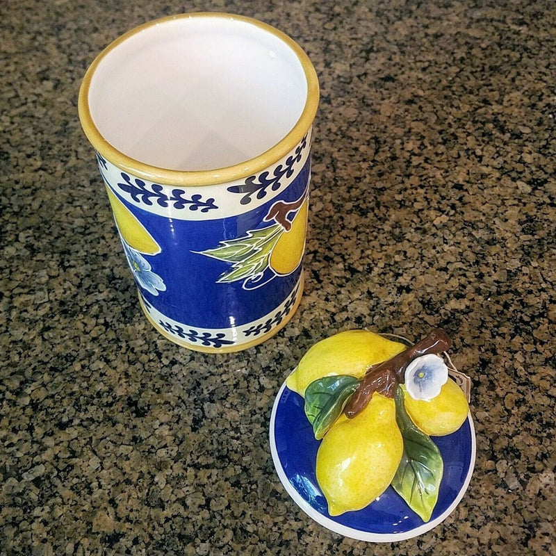 Load image into Gallery viewer, Lemon Cookie Jar Large Ceramic Blue Sky Clayworks Heather Goldminc Kitchen Decor