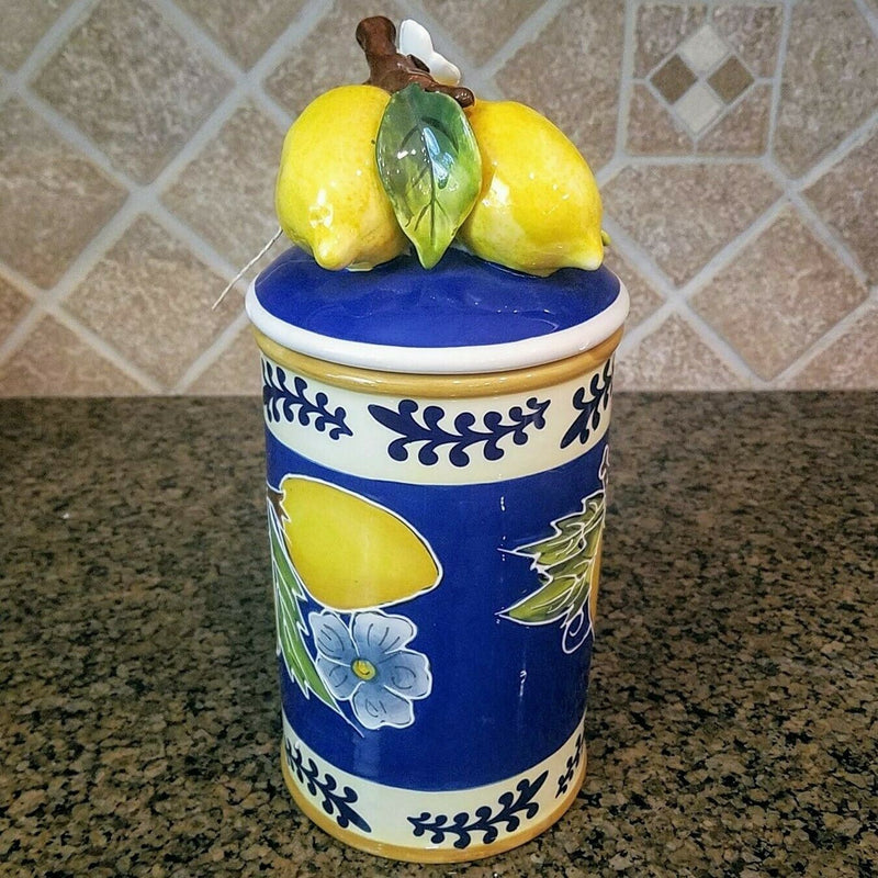Load image into Gallery viewer, Lemon Cookie Jar Small Ceramic Blue Sky Clayworks Heather Goldminc Kitchen Decor