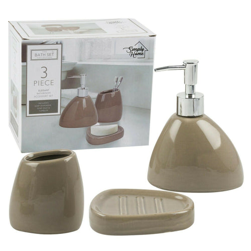 3 Piece Dolomite Bathroom Accessory Set Brown by Simply Home