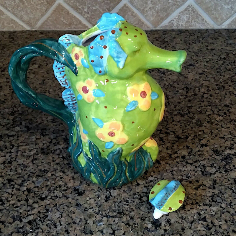 Load image into Gallery viewer, Seahorse Teapot Decorative Kitchen Sea Life Decor Blue Sky By Diane
